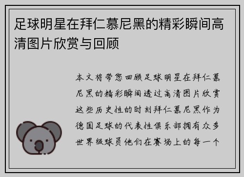 足球明星在拜仁慕尼黑的精彩瞬间高清图片欣赏与回顾