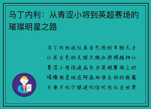 马丁内利：从青涩小将到英超赛场的璀璨明星之路